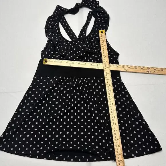 Black & White Polka Dot Baby Doll Cami With Cross Back & Ruffle Detail Size M - Picture 4 of 4